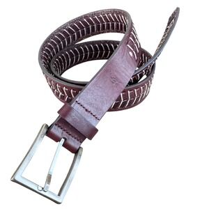 Tommy Bahama Leather Belt Woven‎ Design Silver tone Buckle Brown sz 36
Preloved